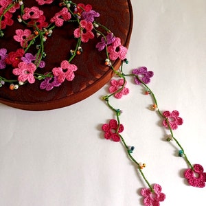 Crochet floral necklace, crochet gift, crochet length necklace, flowers necklace, spring necklace, easter gift