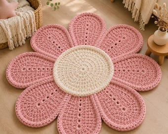 Crochet Flower Rug Pattern PDF, Daisy Nursery Mat, Chunky T-Shirt Yarn Home Decor