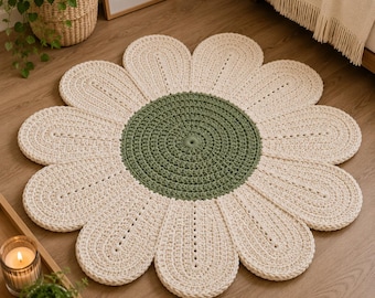 Daisy Flower Rug Crochet Pattern PDF, Nursery Decor, Boho Flower Mat Tutorial Download