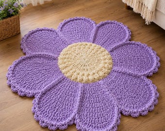 Crochet Flower Rug Pattern PDF Lavender Daisy Mat Chunky Beginner Home Decor Download