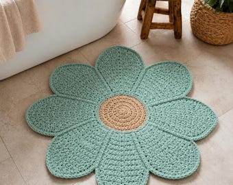 Crochet Daisy Bath Rug Pattern PDF, Flower Floor Mat, Chunky Bathroom Decor DIY