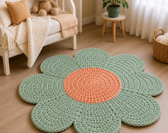 Crochet Flower Rug Pattern, Pastel Nursery Mat, Chunky Yarn DIY (Digital Download)