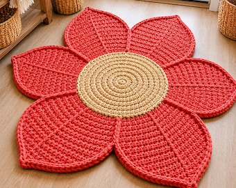 Chunky Crochet Flower Rug Pattern, Beginner Floral Floor Mat (PDF Download)