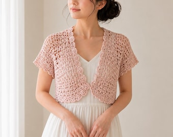 Crochet Bolero Pattern PDF Lace Shrug Open Front Short Sleeve Cardigan XS-5XL Instant