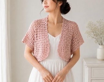 Crochet Bolero Pattern PDF, Petal Mesh Shrug, Lace Cardigan, Short Sleeve Cover Up, Beginner Crochet Pattern XS-5XL