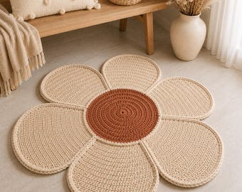 Chunky Crochet Flower Rug Pattern, Daisy Boho Floor Mat (PDF Download)