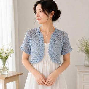summer shrugs for dresses Women's Short Sleeve Shrug Knit Eyelet Embroidery Open Front Cropped Bolero Cardigan Lightweight Dresses, Summer, 6 Colors Short Sleeve For Women It can be washed Silver Formal Shrugs For Dresses