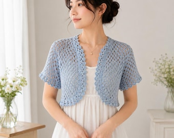 Lace Crochet Bolero Pattern PDF, Summer Shrug Cardigan, Bridal Shoulder Wrap (Digital Download)