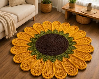Sunflower Crochet Rug Pattern PDF, Chunky T-Shirt Yarn Flower Mat (Digital Download)