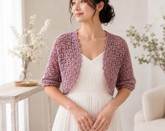 Lace Bolero Crochet Pattern, Dusty Rose Shrug, Wedding Cover Up, Summer Top PDF