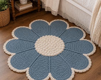 rochet Flower Rug Pattern PDF, Daisy Floor Mat, Boho Nursery Decor, Instant Download