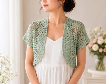 Crochet Bolero Pattern PDF Sage Lace Shrug Summer Cardigan Wedding Cover Up XS-5XL