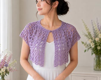 Crochet Bolero Pattern PDF, Lavender Lace Shrug, Bridal Cover Up, Size Inclusive (XS-5XL)