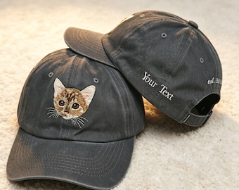 Gorra personalizada con retrato de gato, bordada, gorra de béisbol para perro, gorra personalizada con foto de mascota, regalo para amantes de los gatos