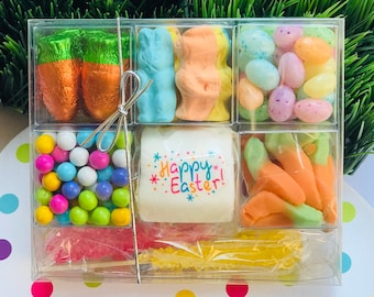 Easter Candy | Gift Ideas | Kids Gift | Hostess Gift | Spring color | candy board | Gift Basket | Chocolate Bunny | Candy Gift Box