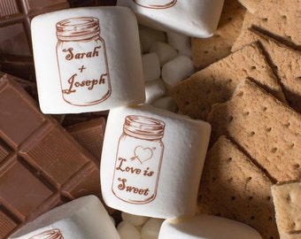 Wedding Favors . Custom Wedding Marshmallows. Mason Jar design. Fire Pit. Fall Wedding Idea. Personalized Favors. Grooms Cake. Smores Bar.