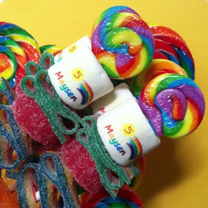 12 Personalized Candy Cabob skewer children&#39;s birthday party favor name candy rainbow primary colors edible lollipop marshmallow