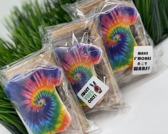 Tie Dye Smores T Shirt party favor Themed Smore Kit- Unique Guest Favors for Summer or Retro Themed Parties