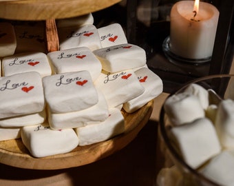 48 | custom wedding marshmallow | hot chocolate bar | square marshmallow | roasting station | Smore love | fun favors | marshmallows