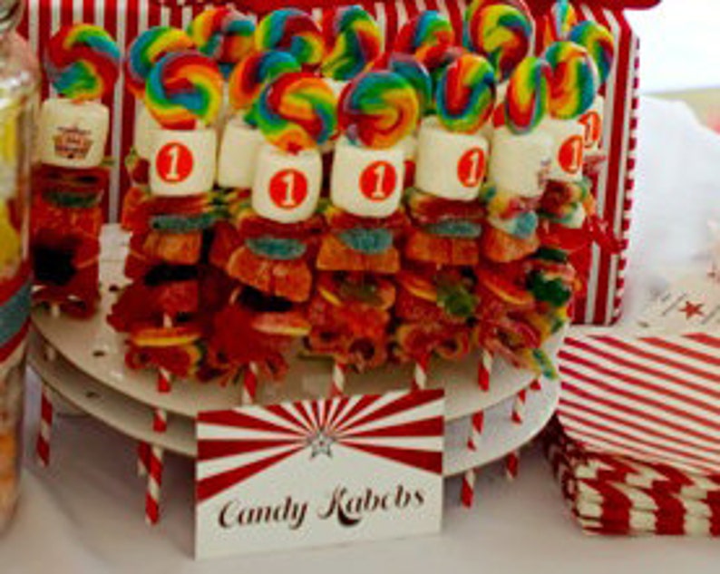 Personalized Candy Cabob skewer children's birthday party favor candy rainbow primary colors edible lollipop marshmallow image 2