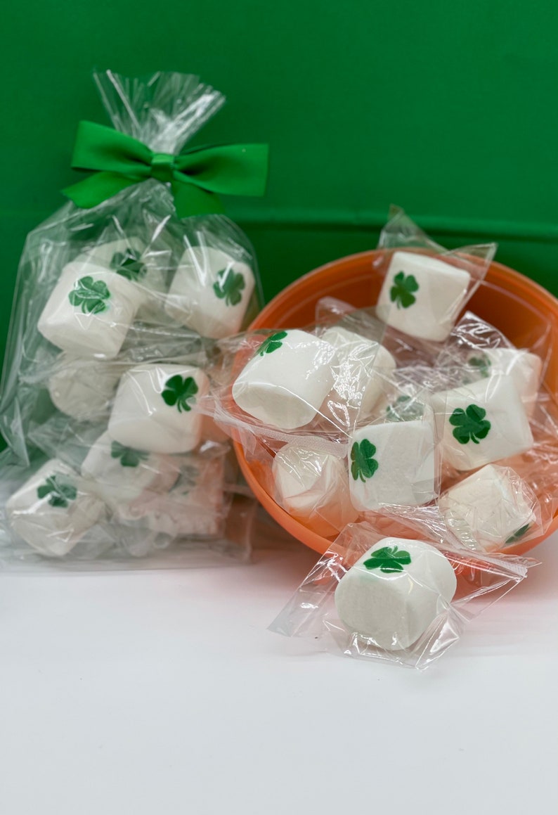 St Patricks Day Gift Marshmallows Table Decor St Patty Gifts Shamrock Green Gift Coworker Gift Edible Gift Vegan Gift image 1