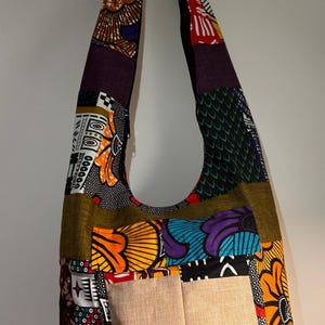 Hobo-Schultertasche aus Patchwork-Ankara-Wachsprint und Naturjute – gefüttertes Innenfutter – Rarität – ideales Geschenk für Frauen