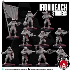 Full 10 Man Squad | Special Weapons Included | Iron Reach Strikers | Sci-Fi Drop Troops | Grimdark Guard Proxy | 32mm Resin | 16K