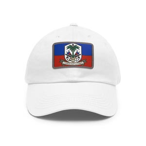 Gorra estilo "dad hat" con parche de cuero y bandera de Haití | Gorra con escudo de armas bordado