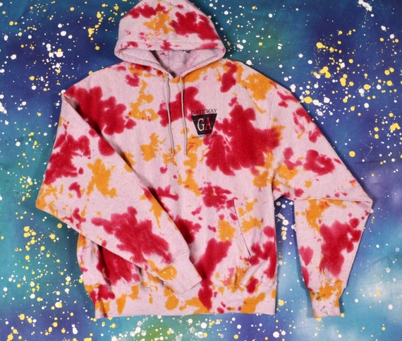 Tie Dye Hooded CHAMPION Sweatshirt Reverse Weave S