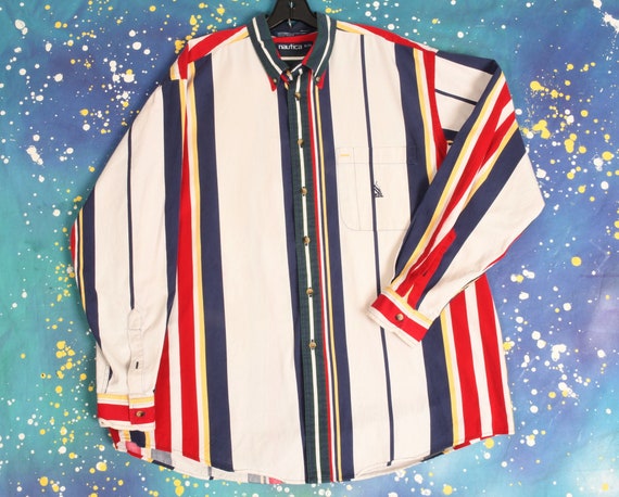 90s vintage NAUTICA multi color stripe Button Down