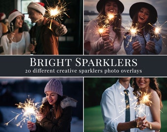 Bright sparklers photo overlays for Photoshop, action, lights, bokeh, Christmas overlays, holiday photography, great for festive minis