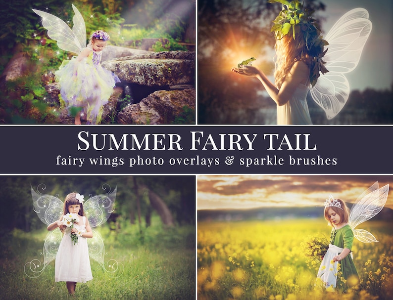 Fairy photo overlays Summer Fairy Tail, fairy wings photo overlays and sparkle brushes, gift crown overlay, photo overlays for Photoshop image 1