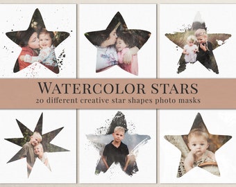 Creative watercolor stars photo masks for Photoshop, great for newborn and family photography, photoshop overlays, photoshop frames