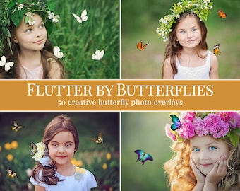 Butterfly photo overlays "Flutter by Butterflies", spring & summer photo overlays for Photoshop, portrait, kids, family photography