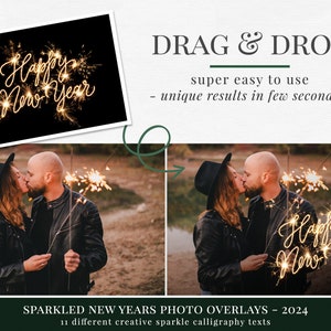 11 Sparkled New Year photo overlays for 2024, holiday photo overlays for Photoshop, great for Christmas photography and family photos image 2