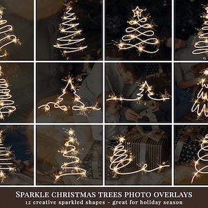 12 Sparkle Christmas Tree photo overlays, holiday photo overlays for Photoshop, great for Christmas photography and family photos