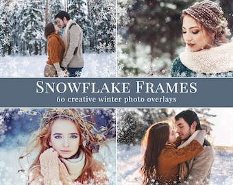 Winter photo overlays "Snowflake Frames", creative snow photo overlays for Photoshop, actions for Photographers, holiday minis