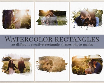 May include: Set of 20 watercolor rectangle photo masks. The masks are in various shapes and sizes, with a soft, painterly look. They are perfect for adding a touch of artistry to your photos.