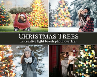 Christmas photo overlays "Christmas Trees", creative light bokeh photo overlays for Photoshop, actions for Photographers, holiday minis