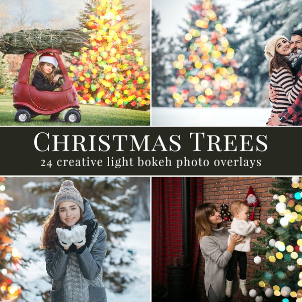 Christmas photo overlays "Christmas Trees", creative light bokeh photo overlays for Photoshop, actions for Photographers, holiday minis