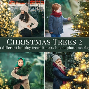 Creative Christmas Trees photo overlays for Photoshop, action, trees, stars, bokeh overlays, winter, holiday, xmas, minis, magic atmosphere