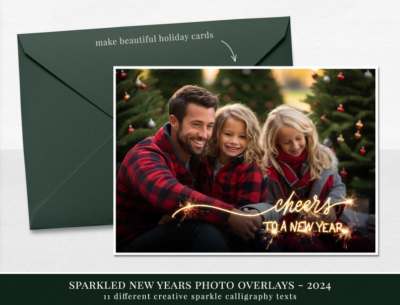 11 Sparkled New Year photo overlays for 2024, holiday photo overlays for Photoshop, great for Christmas photography and family photos image 3