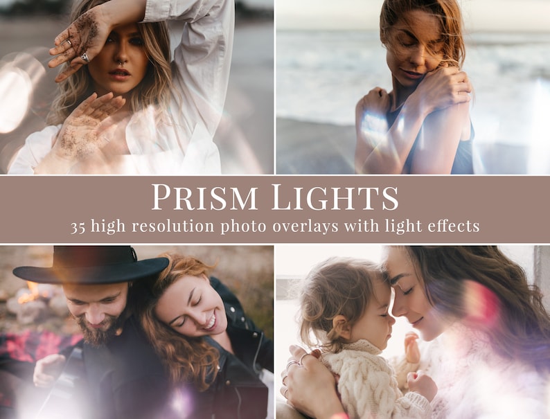 35 different prism lights photo overlays for Photoshop, digital overlays great for summer photography and portraits, creative editing image 1