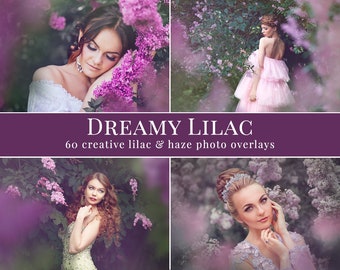 Bzy zdjęcie nakładki "Marzycielski Lilac", kwieciste zdjęcie nakładki, creative wiosna zdjęcie nakładki do Photoshopa, akcje dla fotografów