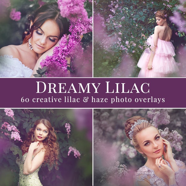 Lilacs photo overlays "Dreamy Lilac", flowery photo overlays, creative spring photo overlays for Photoshop, actions for Photographers
