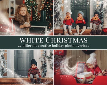 May include: A set of 42 digital overlays featuring sparkling white lights and swirls, perfect for adding a magical touch to your holiday photos.  The overlays are ideal for use with photos of children, families, and friends.