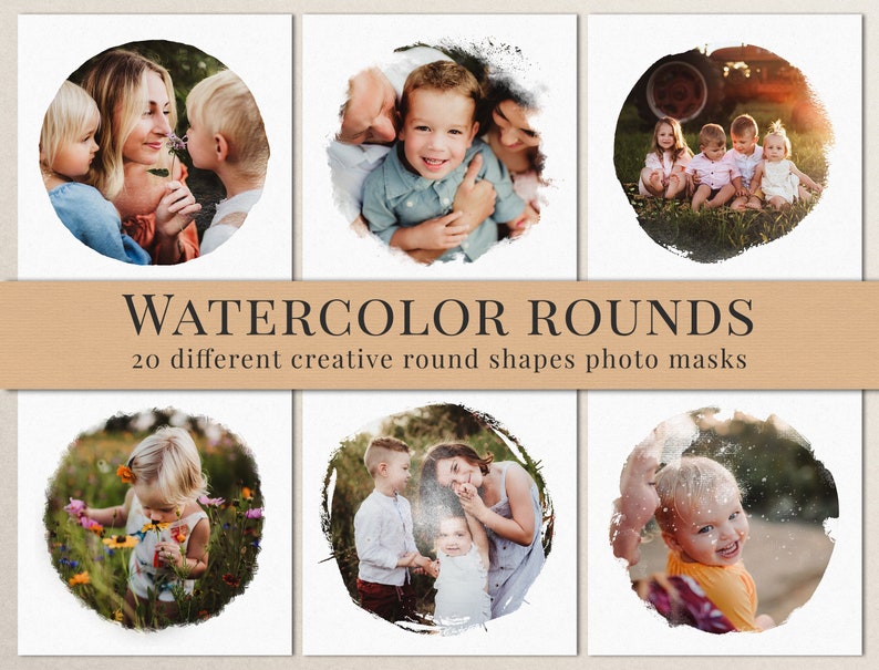 Creative watercolor rounds photo masks for Photoshop, great for your photography projects, photoshop clipping masks, free video tutorial image 1