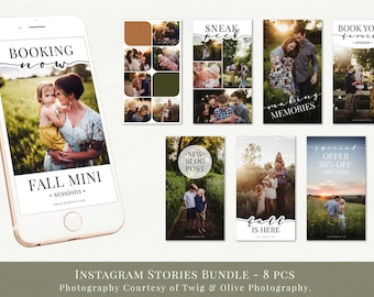 Instagram Stories Bundle - 8 pieces - editable, customizable photoshop psd templates, social media pack, boost your photography business