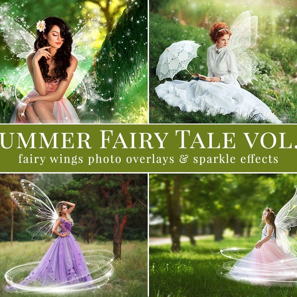 Superposiciones de fotos de hadas "Summer Fairy Tale vol.2", superposiciones de fotos de alas y superposiciones de fotos brillantes, superposiciones de fotos creativas para fotógrafos