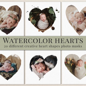 Creatieve aquarelharten-fotomaskers voor Photoshop, ideaal voor Valentijns- en trouwfotografie, Photoshop-overlays, gratis video-tutorial